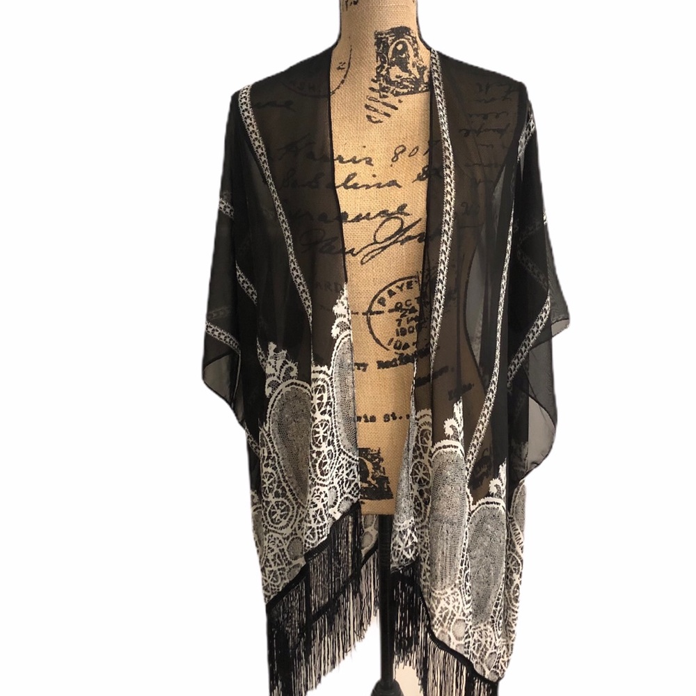 Sheer black/white festival western kimono OS